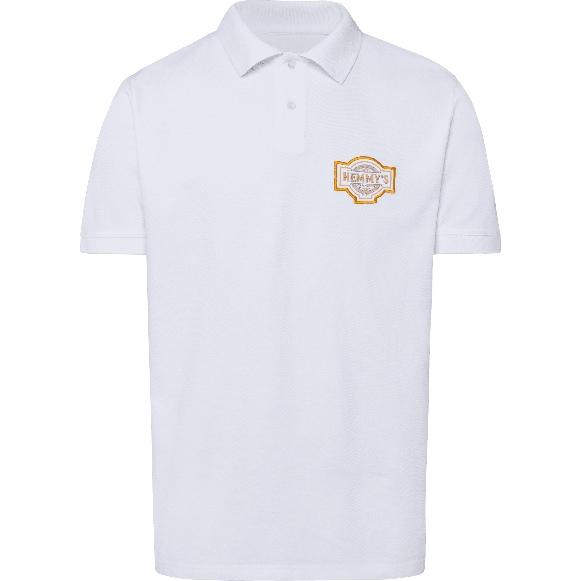 weißes Poloshirt mit Hemmy's Logo