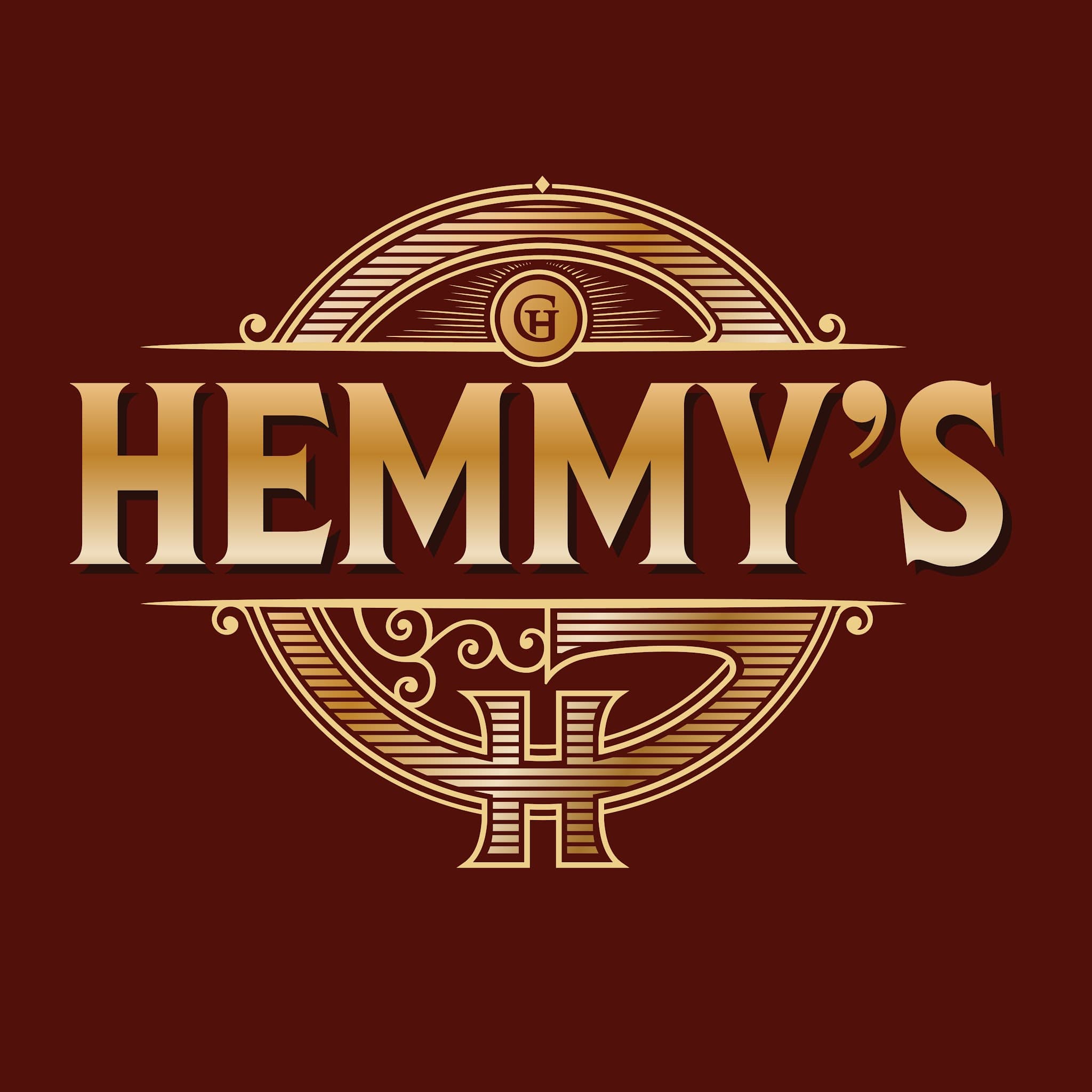 Hemmy's Logo in Gold auf Rot